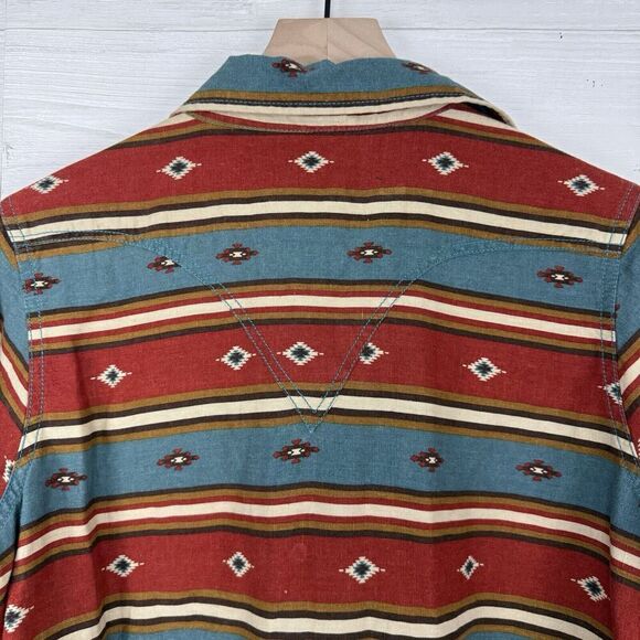 Ryan Michael Tunic Shirt Dress Women L Aztec Blanket Stripe Western Linen Blend - Picture 6 of 14